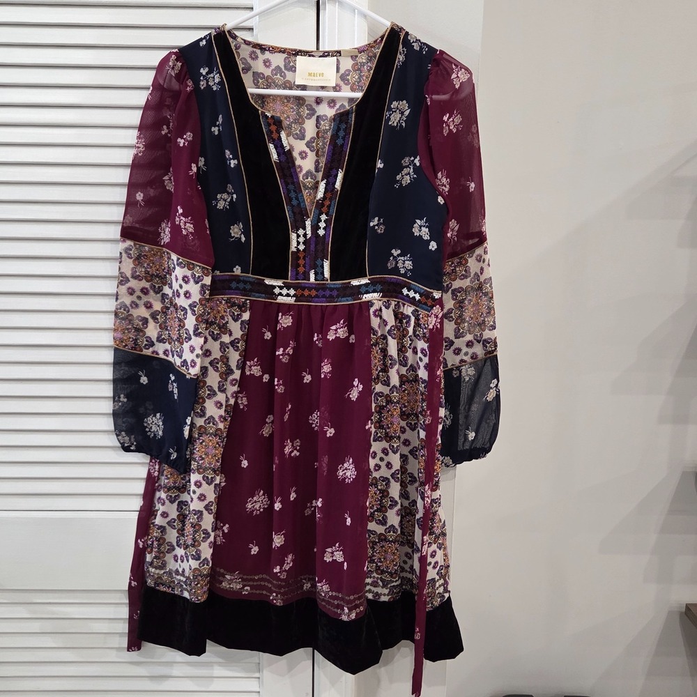 Womens Maeve by Anthropologie Quartier Latin Dress Mixed Print Boho XS